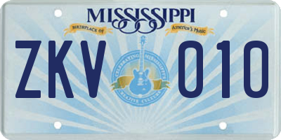 MS license plate ZKV010