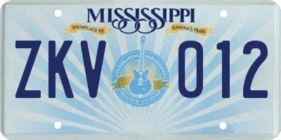 MS license plate ZKV012
