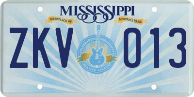 MS license plate ZKV013