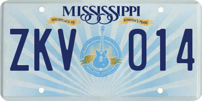 MS license plate ZKV014