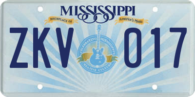 MS license plate ZKV017