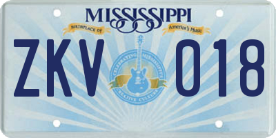 MS license plate ZKV018