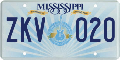 MS license plate ZKV020