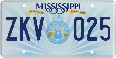 MS license plate ZKV025