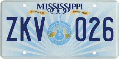MS license plate ZKV026