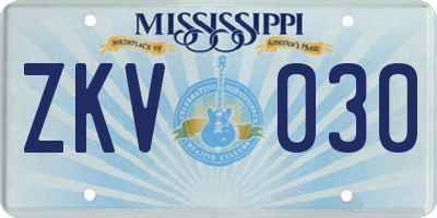MS license plate ZKV030