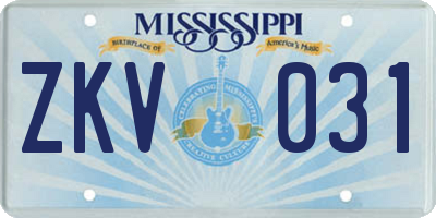 MS license plate ZKV031