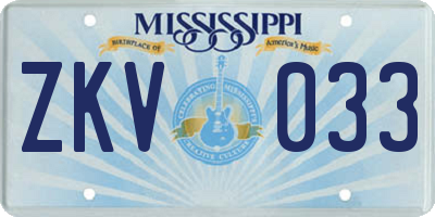 MS license plate ZKV033
