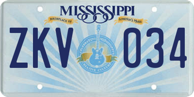 MS license plate ZKV034