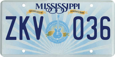 MS license plate ZKV036