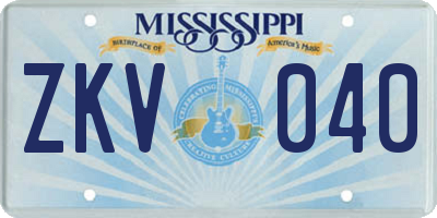 MS license plate ZKV040
