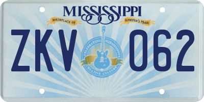 MS license plate ZKV062