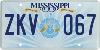 MS license plate ZKV067