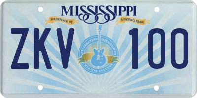 MS license plate ZKV100