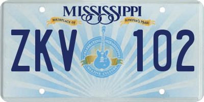 MS license plate ZKV102