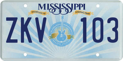 MS license plate ZKV103