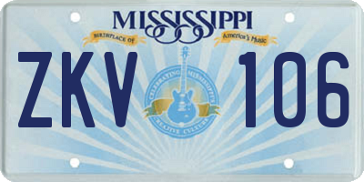 MS license plate ZKV106