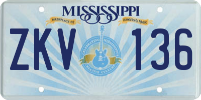 MS license plate ZKV136