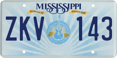MS license plate ZKV143