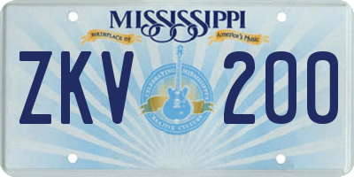 MS license plate ZKV200