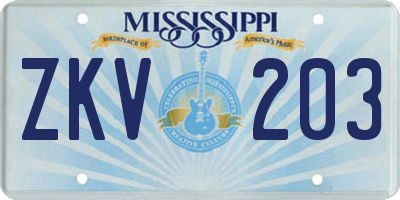 MS license plate ZKV203