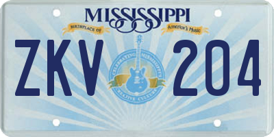 MS license plate ZKV204