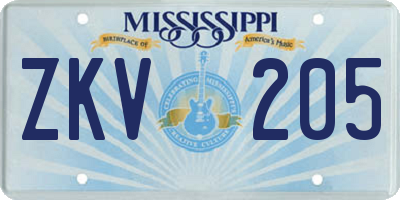 MS license plate ZKV205