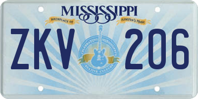 MS license plate ZKV206