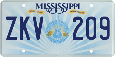 MS license plate ZKV209