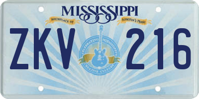 MS license plate ZKV216