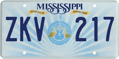MS license plate ZKV217