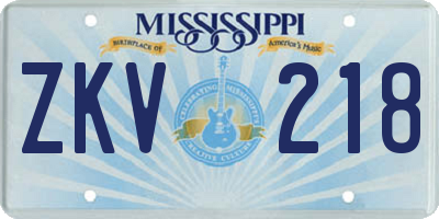 MS license plate ZKV218
