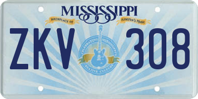 MS license plate ZKV308