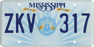 MS license plate ZKV317