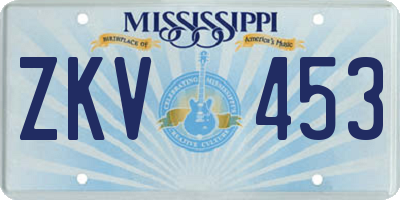 MS license plate ZKV453