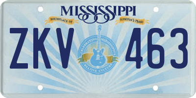 MS license plate ZKV463