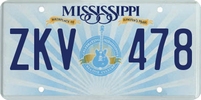 MS license plate ZKV478