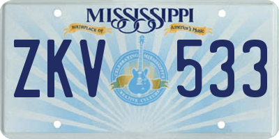 MS license plate ZKV533