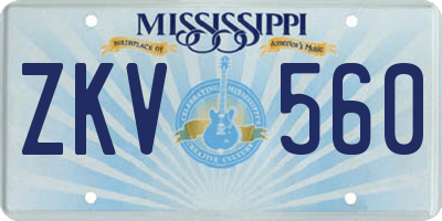 MS license plate ZKV560