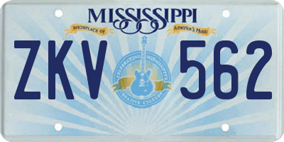 MS license plate ZKV562