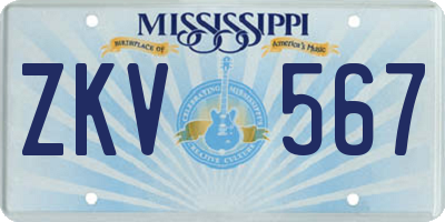 MS license plate ZKV567