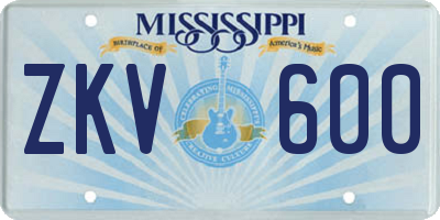 MS license plate ZKV600