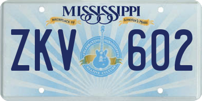 MS license plate ZKV602