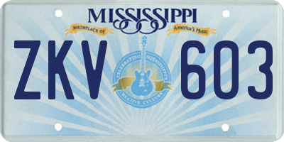 MS license plate ZKV603