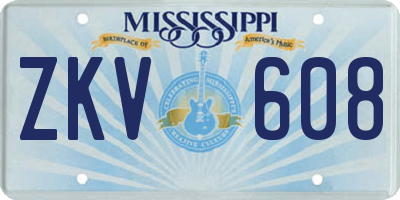 MS license plate ZKV608