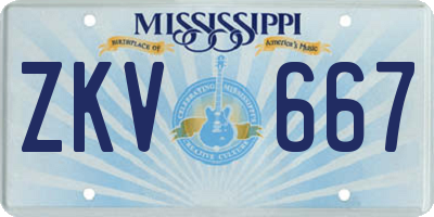 MS license plate ZKV667