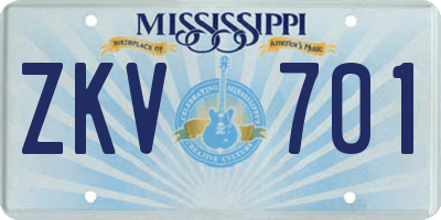 MS license plate ZKV701