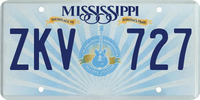 MS license plate ZKV727