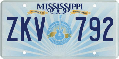 MS license plate ZKV792