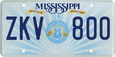 MS license plate ZKV800